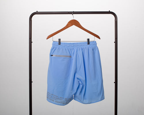 mens stealth shorts in baby blue back hanging