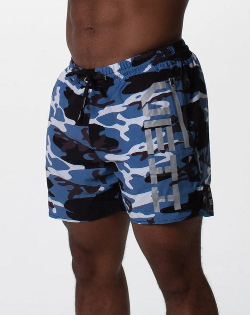 Ocean blue army print running shorts
