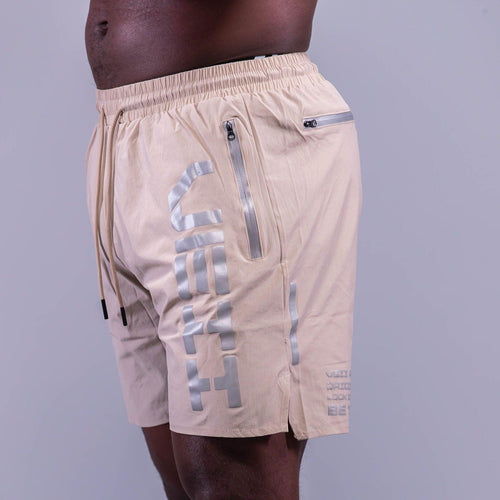 side with pockets of beige stealth shorts