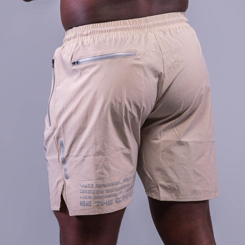 back of beige stealth shorts for men